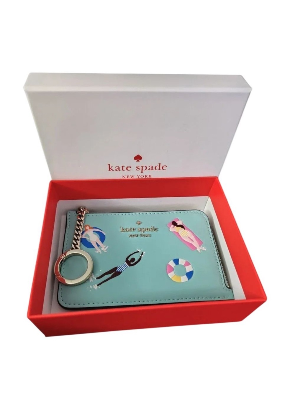 Kate spade pool float splash keychain card holder wallet NIB